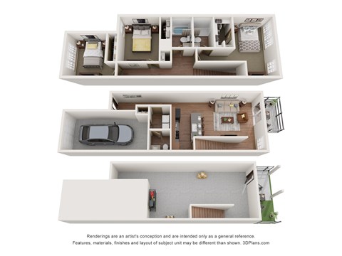 a stylized view of the 3d floor plans of a house